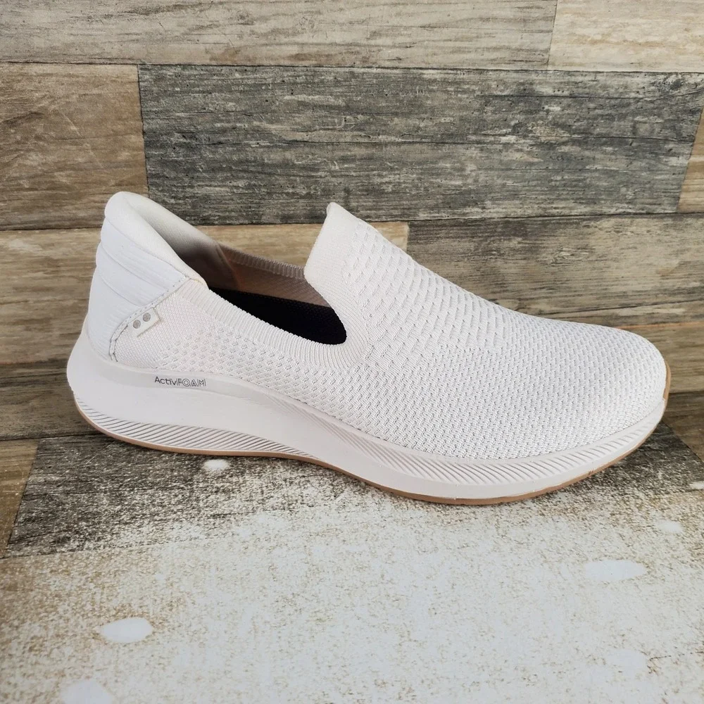 Ryka Fling Womens Sz 11 W Athletic Running White Stretch-Knit Slip On Sneakers
